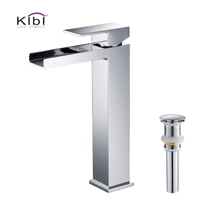 Kibi Waterfall Single Handle Bathroom Vessel Sink Faucet with Pop Up Drain C-KBF1005CH-KPW101CH
